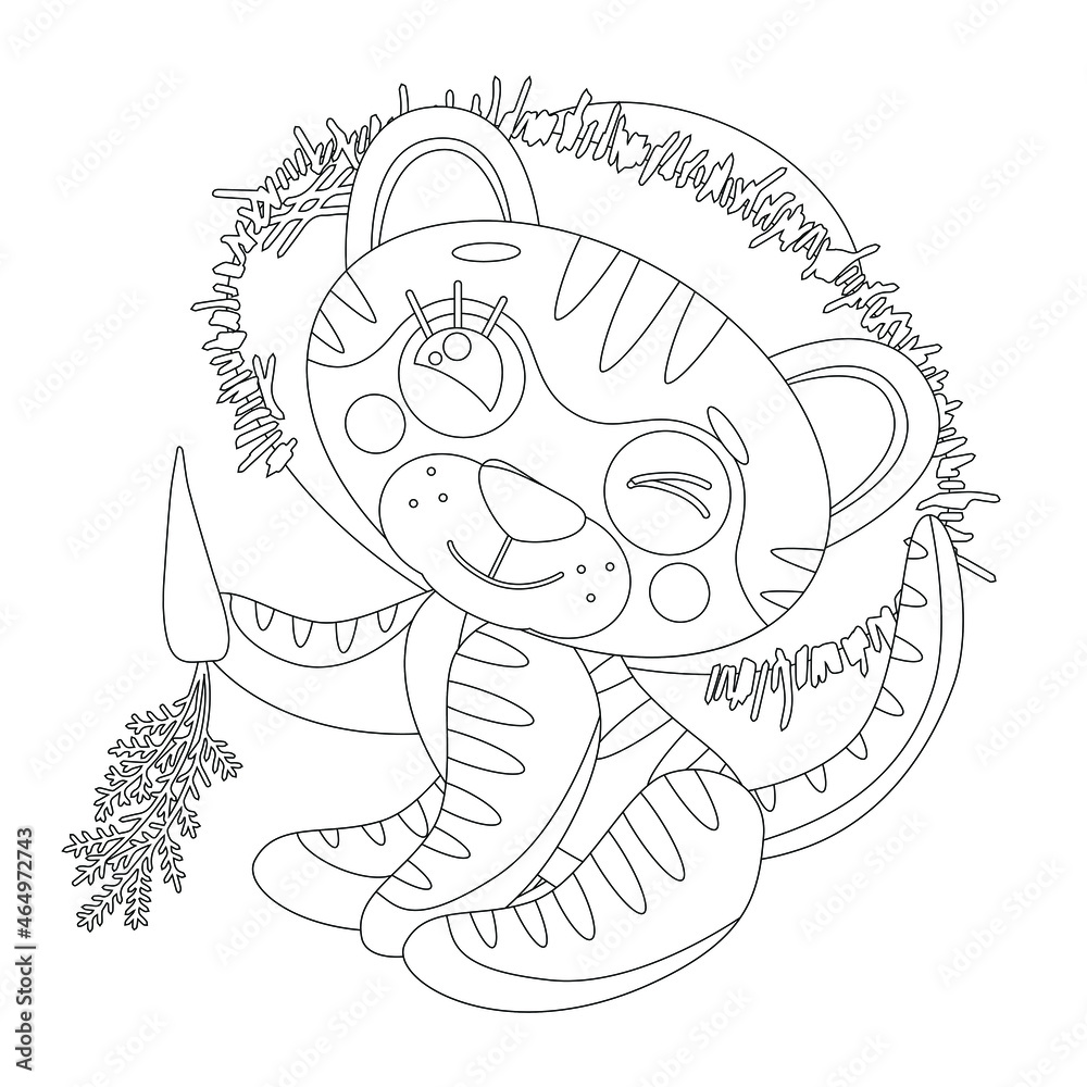Coloring Page Of Book For Kids Vector Cute Linear Tiger Cub In Farmer coloring-page-of-book-for-kids-vector-cute-linear-tiger-cub-in-farmer