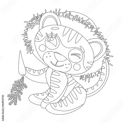 Wallpaper Mural Coloring page of book for kids. Vector cute linear tiger cub, in farmer hat, with carrot, winking. Symbol of 2022 new year. Isolated on white background Torontodigital.ca