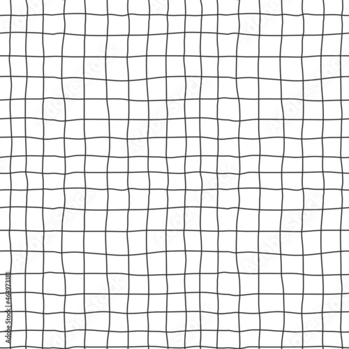 Seamless pattern with a hand-drawn texture. Checkered pattern, notebook sheet, uneven free hand lines. Monochrome backdrop with simple hand-drawn lines. Black white vector pattern on white background