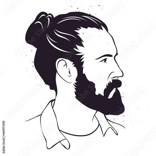 Vector Illustration Hand Drawn Man With Beard In Profil