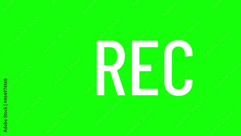 Inscription rec and blinking red circle dot on a green background. Motion graphic video recording animation.