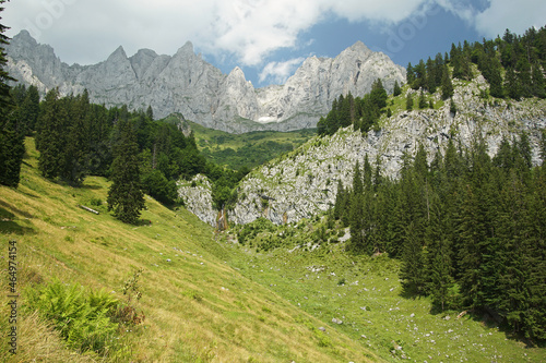 Blick auf die Gipfel des Wilden Kaiser in Tirol