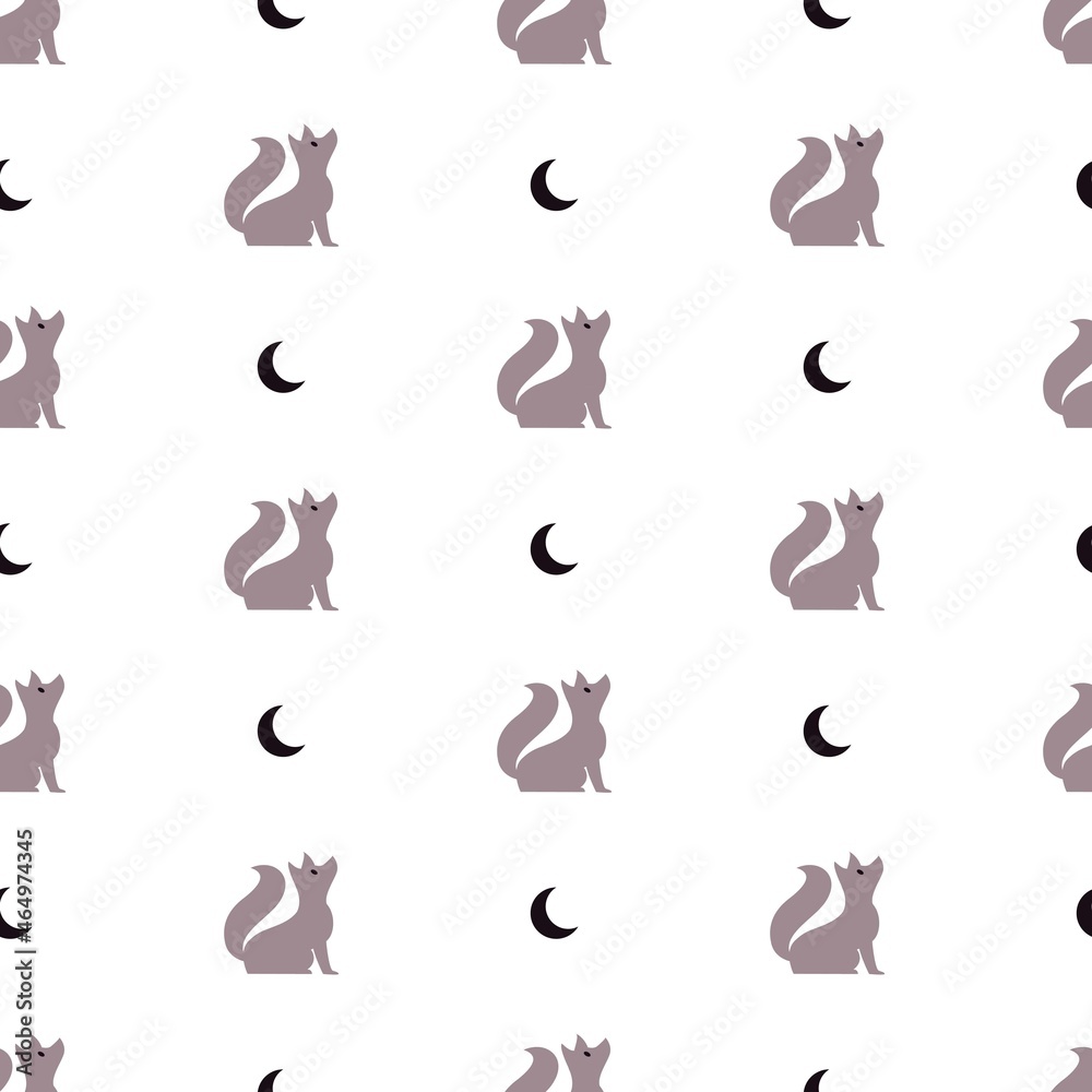 Vector Seamless Pattern with Wolf and Moon in Simple Flat Design Vector Seamless Pattern with Wolf and Moon in Simple Flat Design