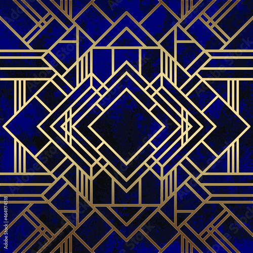 Art Deco Seamless Pattern. Geometric decorative texture. Seamless gold linear pattern on grunge texture. Vector illustration.