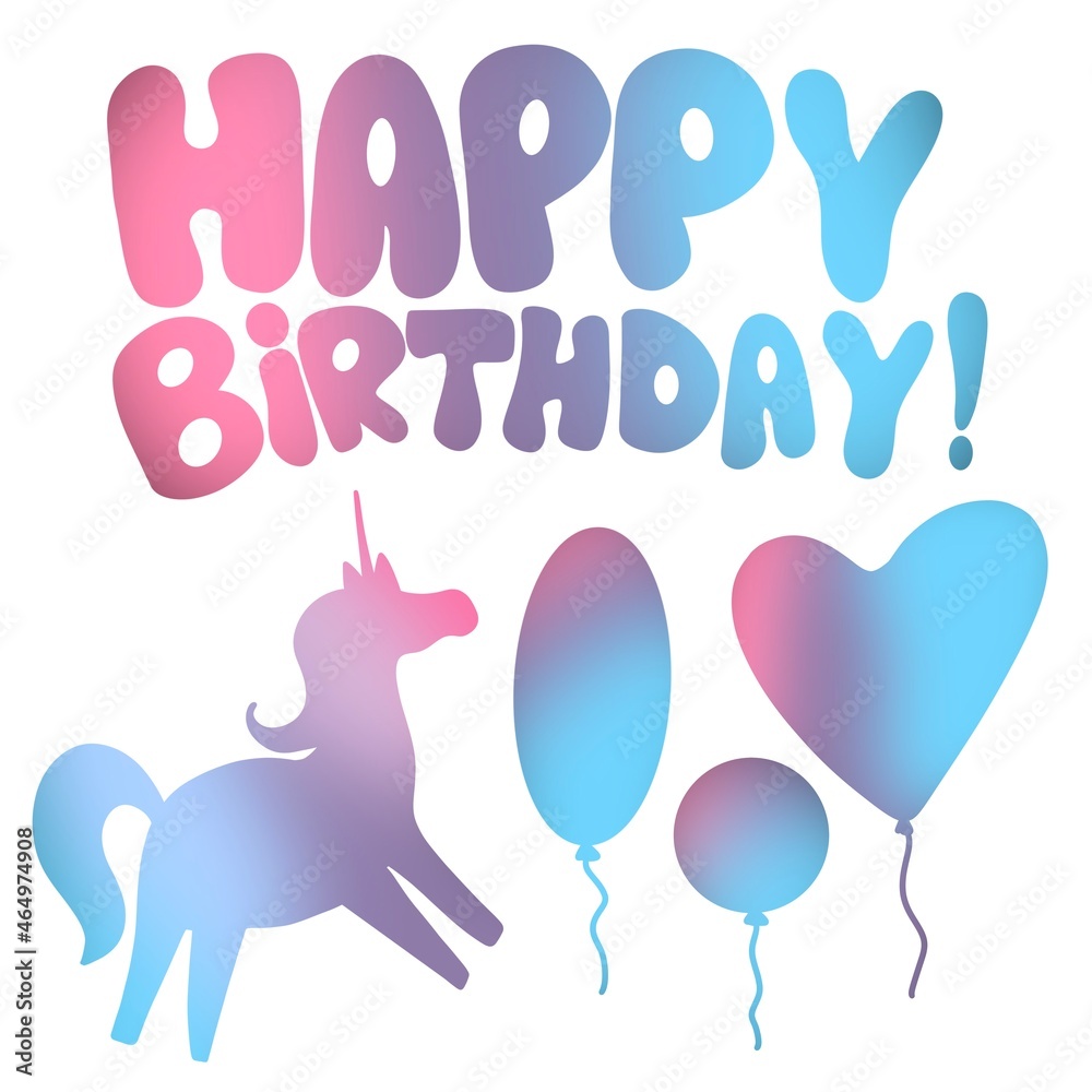 Set birthday with gradient balloons on white background