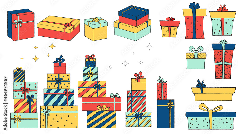 set of gift boxes,  christmas gift boxes, set of christmas gifts, set of vintage christmas icons, birthday gifts
