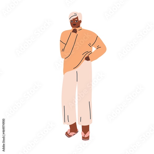 Woman in warm comfy home clothes. Female wearing modern fashion outfit. Person in homewear, cozy comfortable apparel, jumper, pants and slippers. Flat vector illustration isolated on white background