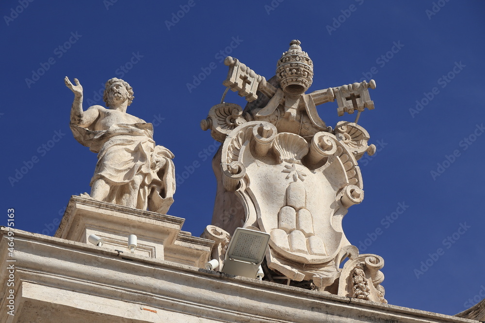 St. Peter's Square Colonnade Sculptures Close Up in Rome, Italy