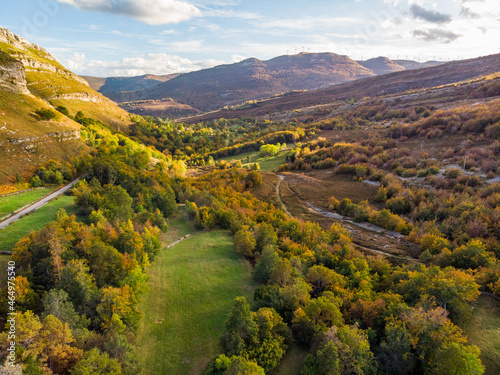 Forests in the Espinosa mountains in autumn with the drone.