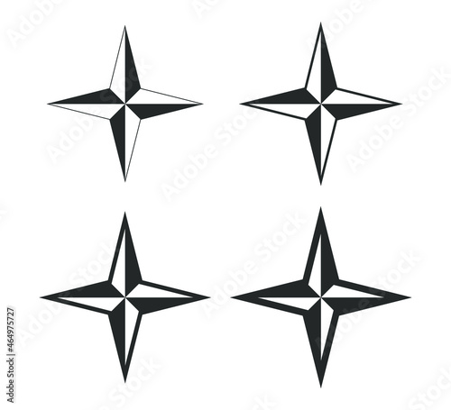 North star compass icon shape symbol. Nautical navigation logo sign. Vector illustration image. Isolated on white background.