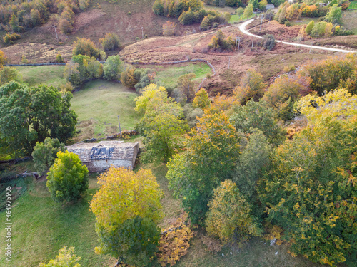 Forests in the Espinosa mountains in autumn with the drone.