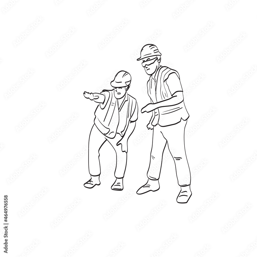 Construction engineers discussion illustration vector isolated on white background line art.