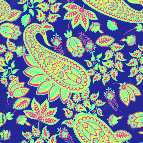 Paisley seamless vector pattern. Fabric Indian floral ornament