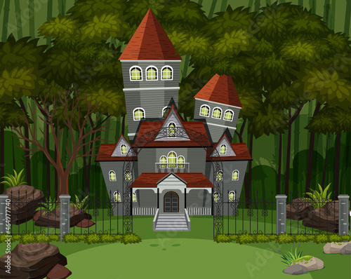 Scene with haunted halloween mansion