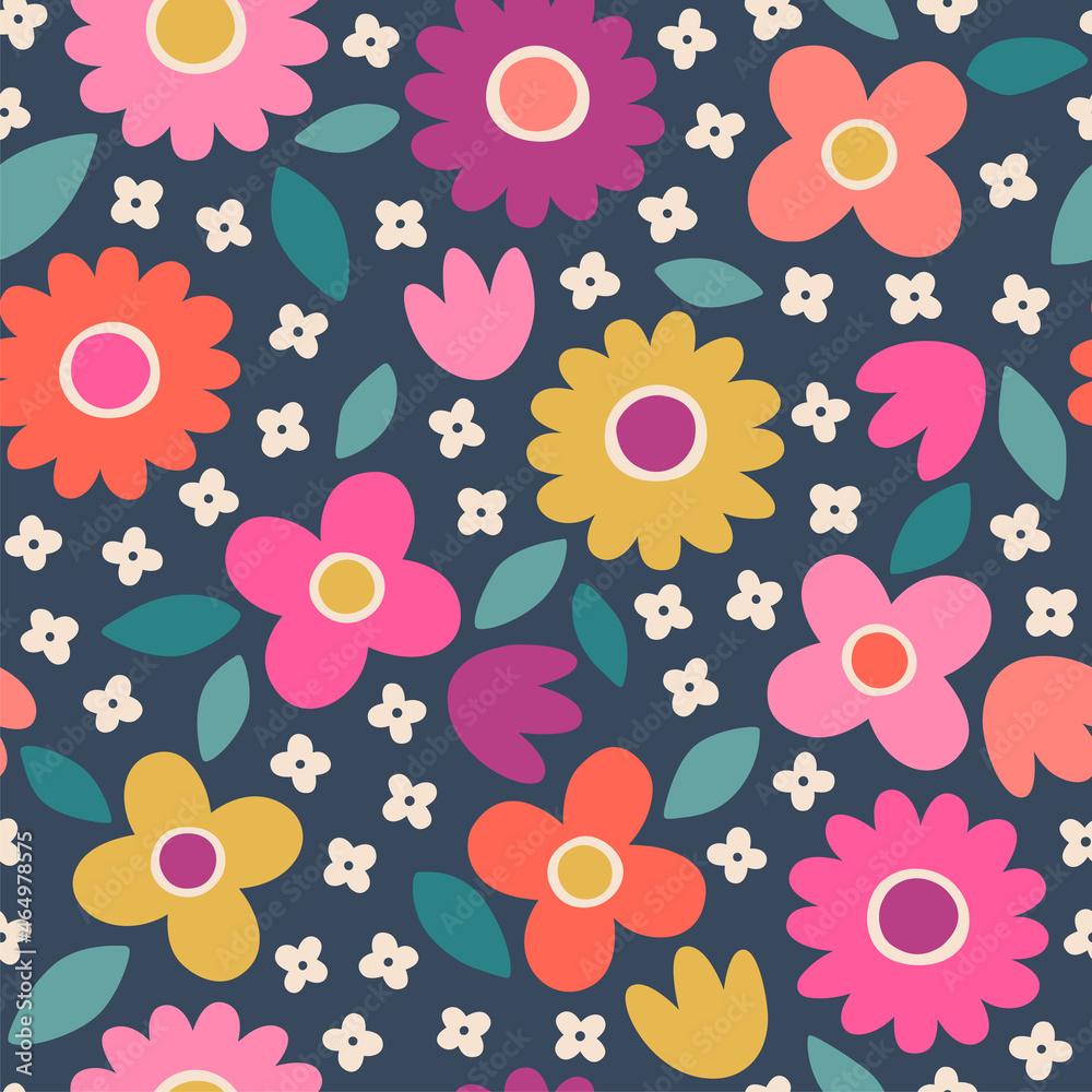 Cute hand drawn floral seamless pattern background.