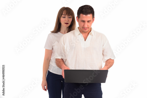 Two office workers with lap...