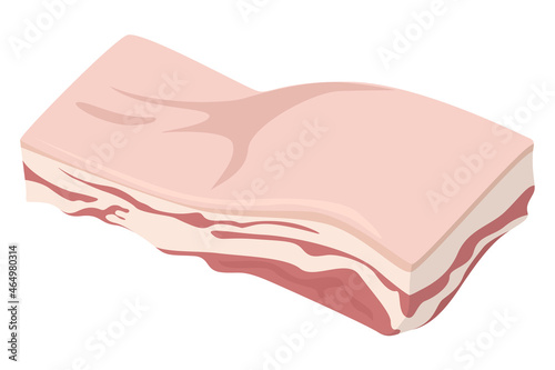 Pork belly vector isolated. Delicious raw meat, fresh fillet. Fat product, uncooked pork bacon.