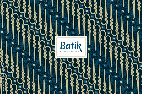 Batik Indonesian Parang traditional decorative floral patterns Vector Blue Navy