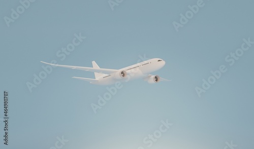 Airplane with cloud on pastel blue background. Airline concept travel plane passengers. Jet commercial aircraft. 3d render 