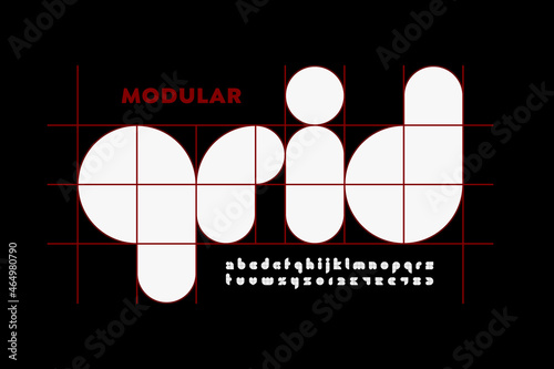 Modular grid font, alphabet letters and numbers vector illustration