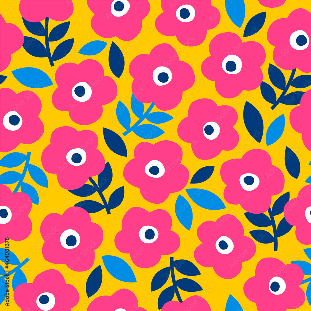 Cute hand drawn floral seamless pattern background.