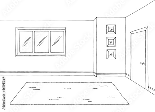 Room graphic black white empty home interior sketch illustration vector 