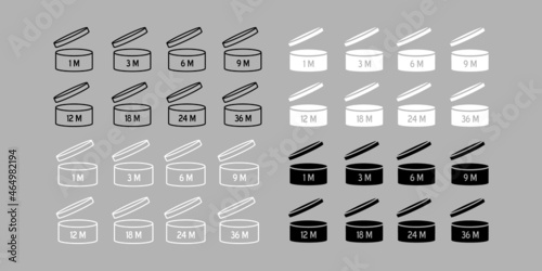  Cosmetic open month life. Expiration period symbols collection. Best before date PAO vector icons.
