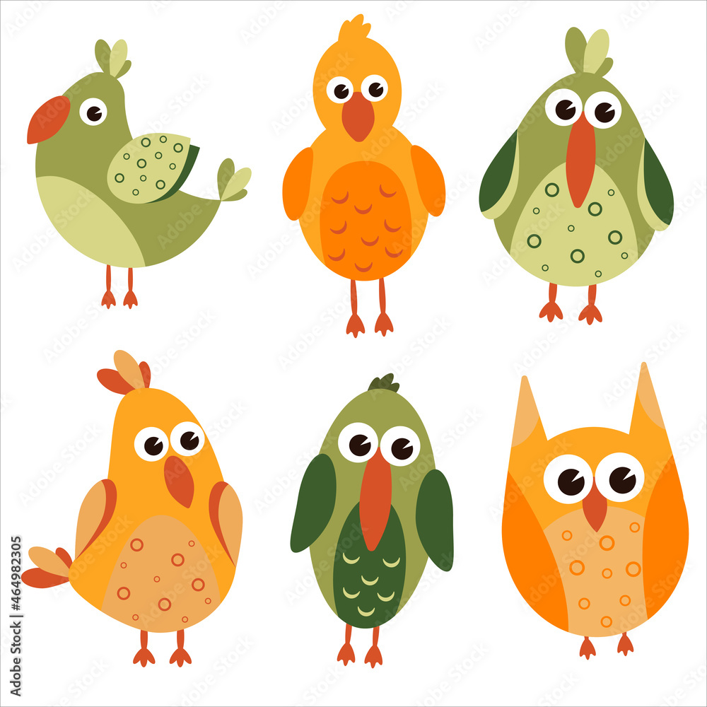 set of cute cartoon colored birds in hand drawn style vector illustration. lovely baby pictures for decor set of cute cartoon colored birds in hand drawn style vector illustration. lovely baby pictures for decor