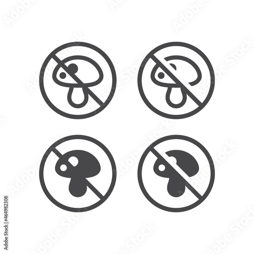 Antifungal black vector prohibition sign. No picking mushrooms icon.