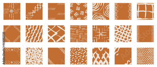 Set of hand drawn social media posts template, with boho and tribal patterns- Vector textures of Geometric doodle shapes of spots, dots, circles, strokes, stripes, lines. - good for posters and prints