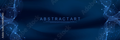 Technology abstract lines and dots connection background. Connection digital data and big data concept. Digital data visualization. Waves flow. Quantum explosion technology. Vector illustration.