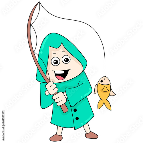 people with happy faces are fishing, doodle icon image kawaii