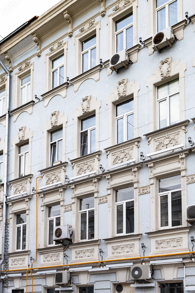 facade of old apartment house on Rozhdestvensky Boulevard 10 street in Moscow city. It was the mansion of Ushkov, interiors designed in 1897 by architect Shekhtel