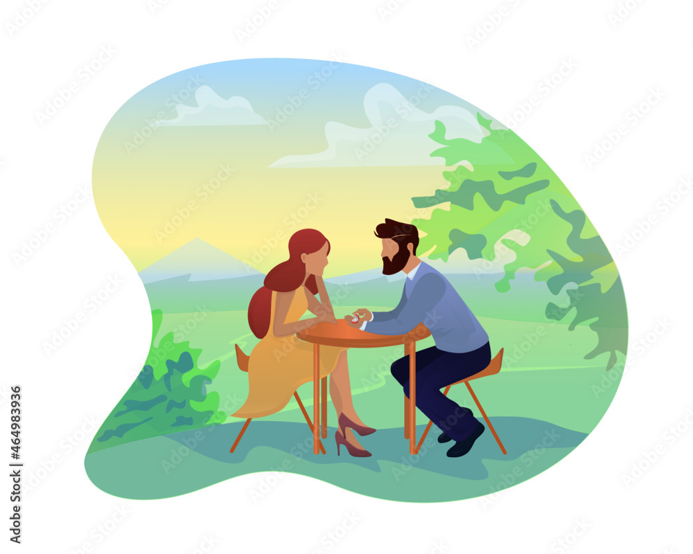 a couple in love, a man makes a marriage proposal to his woman, vector illustration 