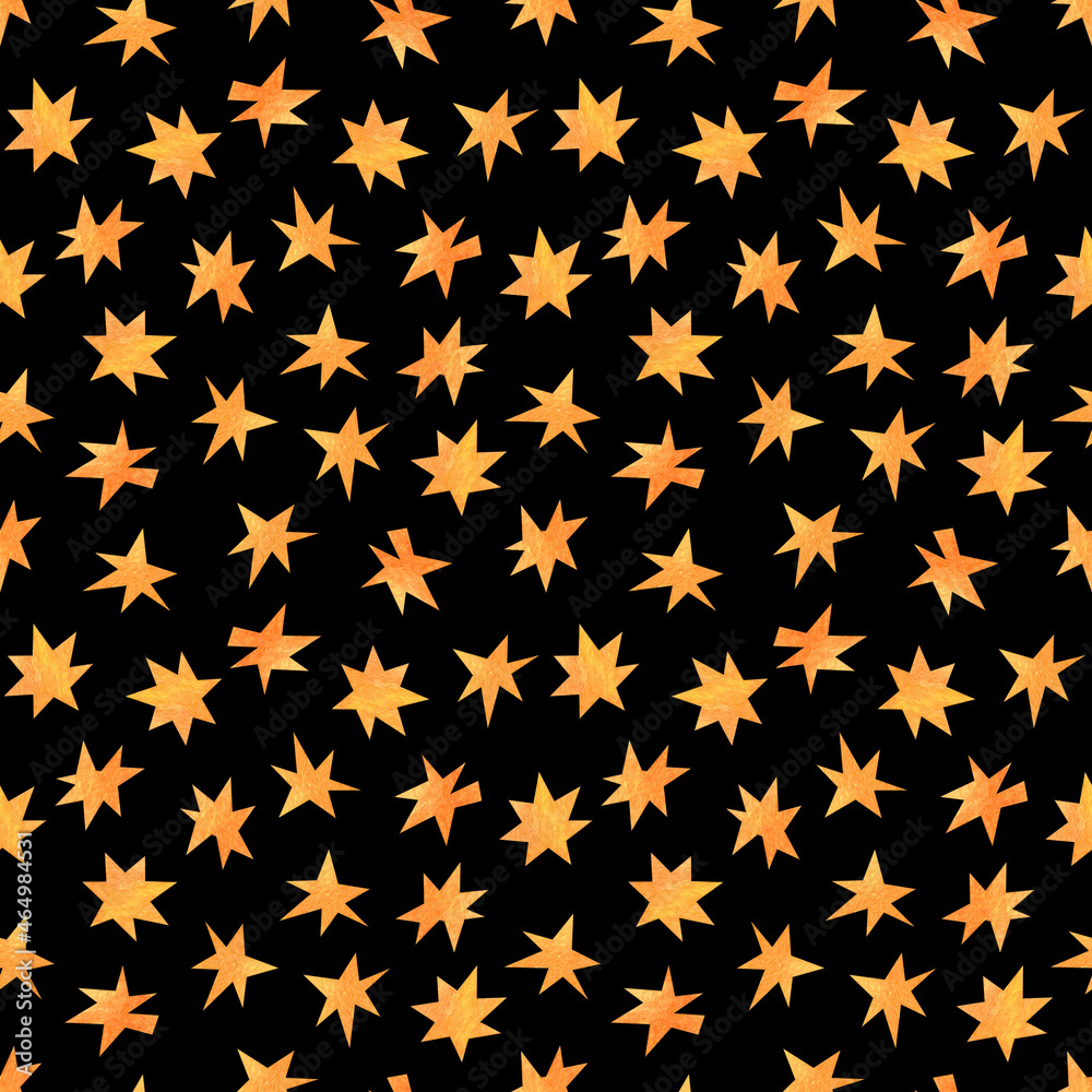 hand drawn watercolor seamless winter pattern with little cute golden textured stars on a deep black background. perfect christmas + new year print for textile, packaging, wrapping paper, postcards hand drawn watercolor seamless winter pattern with little cute golden textured stars on a deep black background. perfect christmas + new year print for textile, packaging, wrapping paper, postcards
