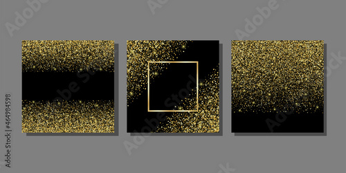Templates set with golden glitter for greeting cards