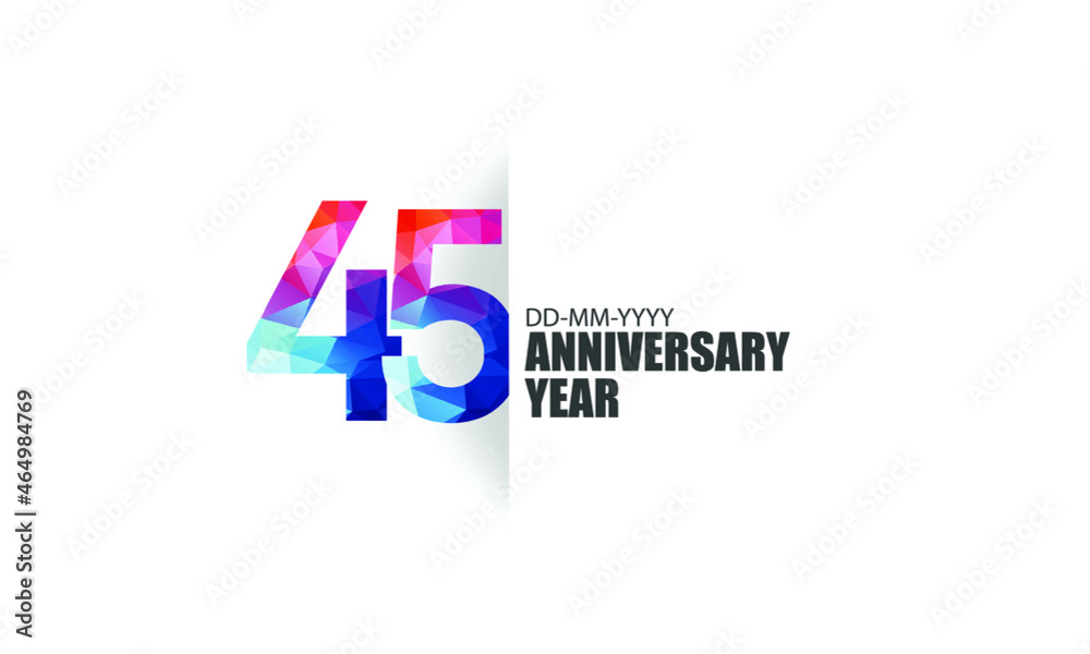  45 year anniversary full color polygon geometry style background for event, birthday, gift - vector