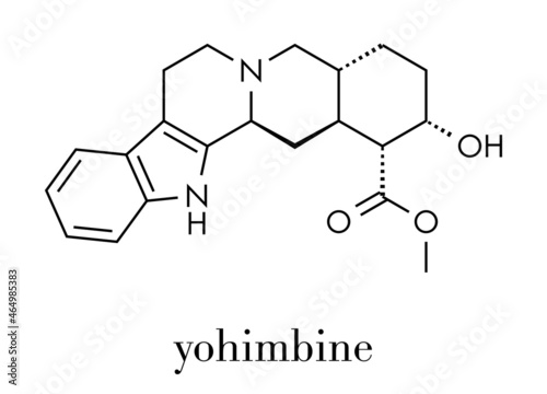Yohimbine alkaloid molecule. Used as aphrodisiac drug. Skeletal formula.