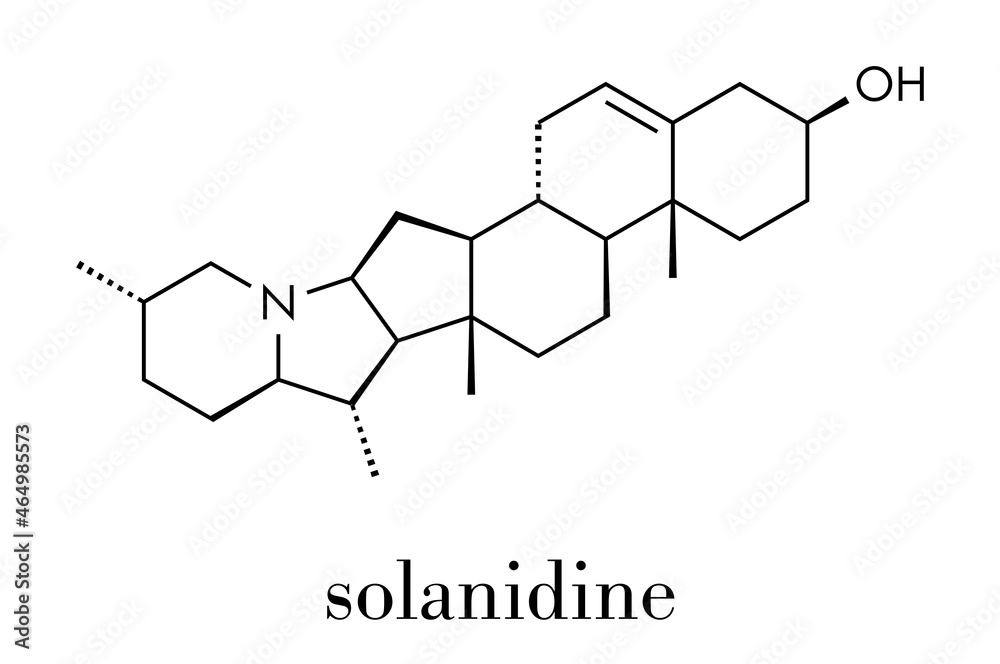 Solanidine potato toxin molecule. Skeletal formula. Solanidine potato toxin molecule. Skeletal formula.
