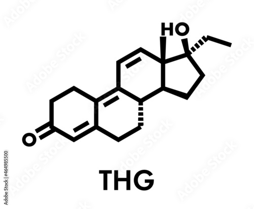 Tetrahydrogestrinone (THG) anabolic steroid molecule. Skeletal formula.