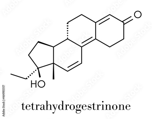 Tetrahydrogestrinone  THG  anabolic steroid molecule. Skeletal formula.