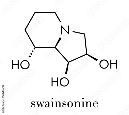Swainsonine locoweed toxin molecule. Present in Astragalus, Oxytropis and Swainsona plant species. Skeletal formula. photo