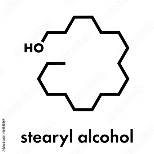 Stearyl alcohol molecule. Constituent of cetostearyl alcohol (cetearyl alcohol, cetylstearyl alcohol). Skeletal formula. photo
