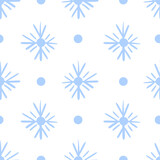 Seamless winter pattern with polka dots and snowflakes. Vector wrapping paper background