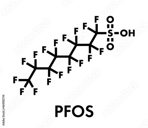 Perfluorooctanesulfonic acid (perfluorooctane sulfonate, PFOS) persistent organic pollutant molecule. Skeletal formula.