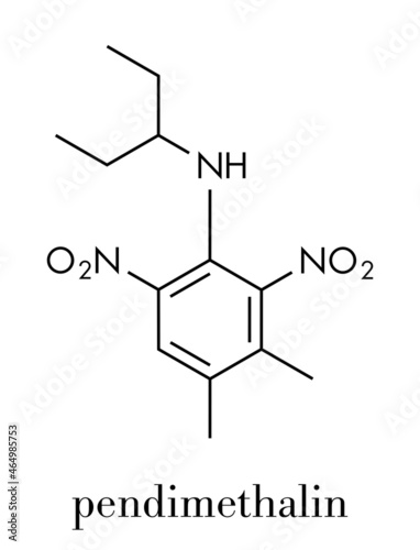 Pendimethalin herbicide molecule. Skeletal formula. photo