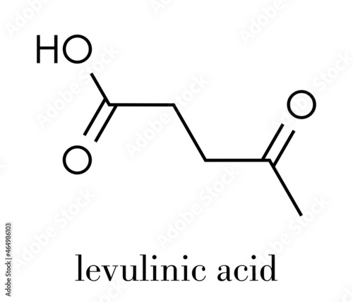 Levulinic acid molecule. Made by degradation of cellulose, potential precursor to biofuels. Skeletal formula. photo