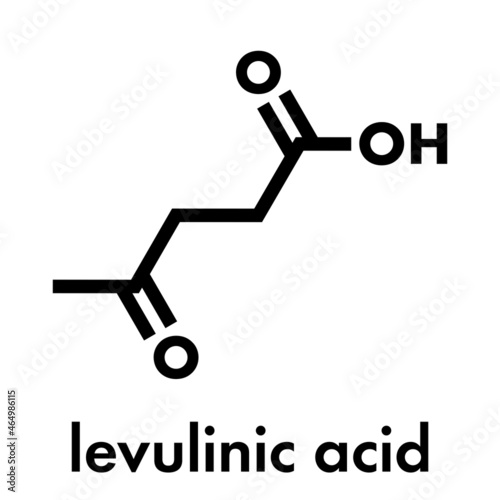 Levulinic acid molecule. Made by degradation of cellulose, potential precursor to biofuels. Skeletal formula. photo