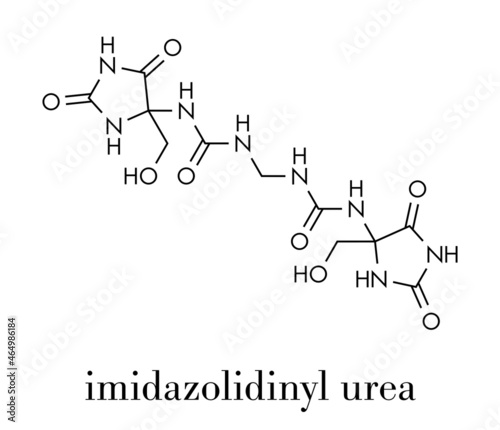 Imidazolidinyl urea antimicrobial preservative molecule (formaldehyde releaser). Skeletal formula.