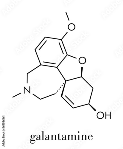 Galantamine alkaloid molecule. Found in Caucasian snowdrop  used in treatment of Alzheimer s disease. Skeletal formula.